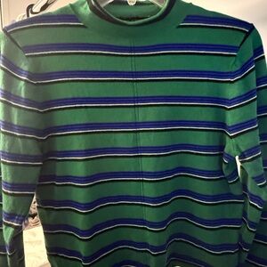 Urban Outfitters Green Mock-neck, long sleeve shirt with stripes